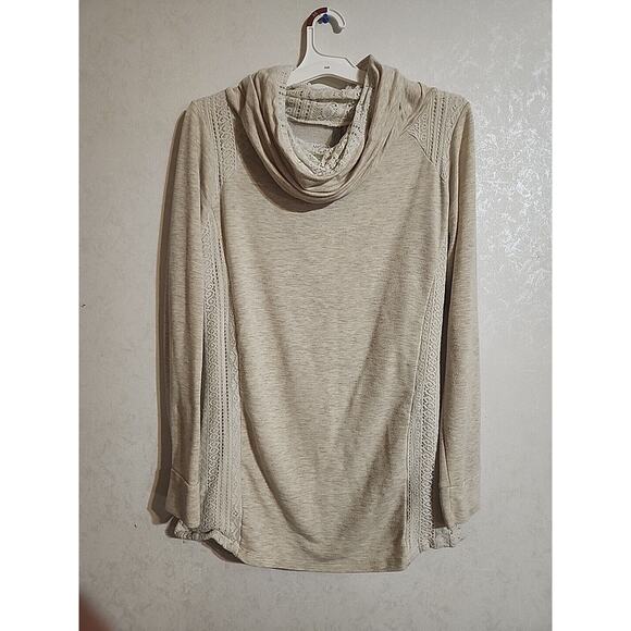 Vanity Womens Cowl Neck Sweater Lace sz XL Tunic Cream Gray - Picture 1 of 7